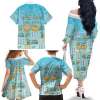 Custom Hawaii Surfing Family Matching Off The Shoulder Long Sleeve Dress and Hawaiian Shirt He'e Nalu
