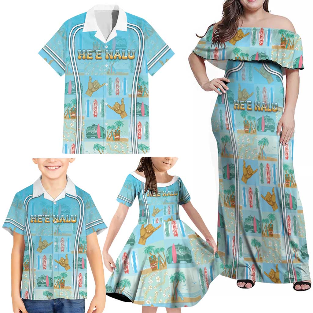 Custom Hawaii Surfing Family Matching Off Shoulder Maxi Dress and Hawaiian Shirt He'e Nalu DT05 - Polynesian Pride