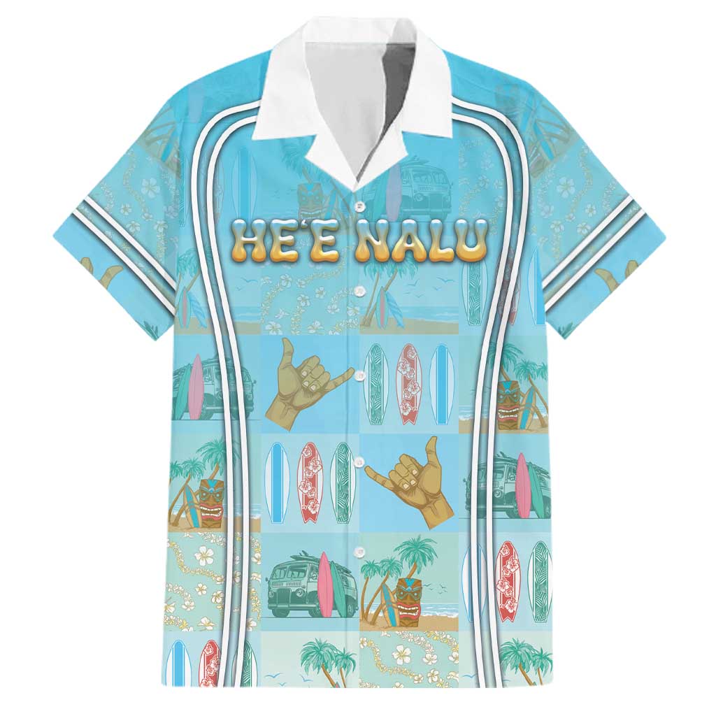 Custom Hawaii Surfing Family Matching Off Shoulder Maxi Dress and Hawaiian Shirt He'e Nalu DT05 Dad's Shirt - Short Sleeve Blue - Polynesian Pride