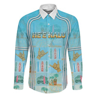 Custom Hawaii Surfing Family Matching Off Shoulder Maxi Dress and Hawaiian Shirt He'e Nalu DT05 Dad's Shirt - Long Sleeve Blue - Polynesian Pride