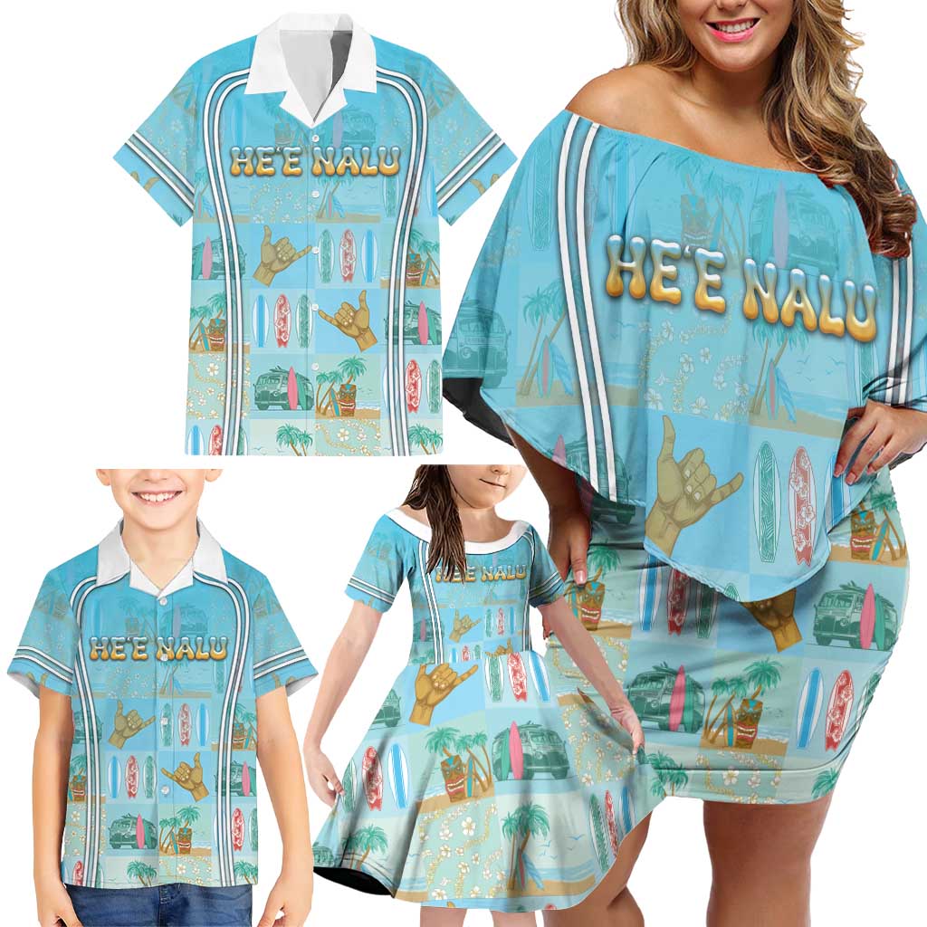 Custom Hawaii Surfing Family Matching Off Shoulder Short Dress and Hawaiian Shirt He'e Nalu DT05 - Polynesian Pride