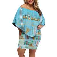 Custom Hawaii Surfing Family Matching Off Shoulder Short Dress and Hawaiian Shirt He'e Nalu DT05 Mom's Dress Blue - Polynesian Pride