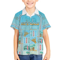 Custom Hawaii Surfing Family Matching Off Shoulder Short Dress and Hawaiian Shirt He'e Nalu DT05 Son's Shirt Blue - Polynesian Pride