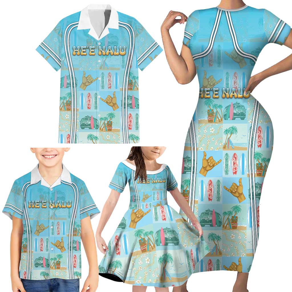 Custom Hawaii Surfing Family Matching Short Sleeve Bodycon Dress and Hawaiian Shirt He'e Nalu DT05 - Polynesian Pride
