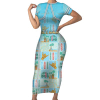 Custom Hawaii Surfing Family Matching Short Sleeve Bodycon Dress and Hawaiian Shirt He'e Nalu DT05 Mom's Dress Blue - Polynesian Pride