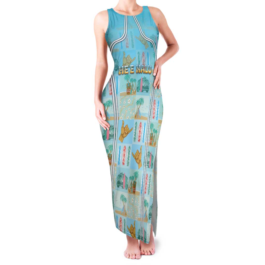 Custom Hawaii Surfing Family Matching Tank Maxi Dress and Hawaiian Shirt He'e Nalu DT05 Mom's Dress Blue - Polynesian Pride