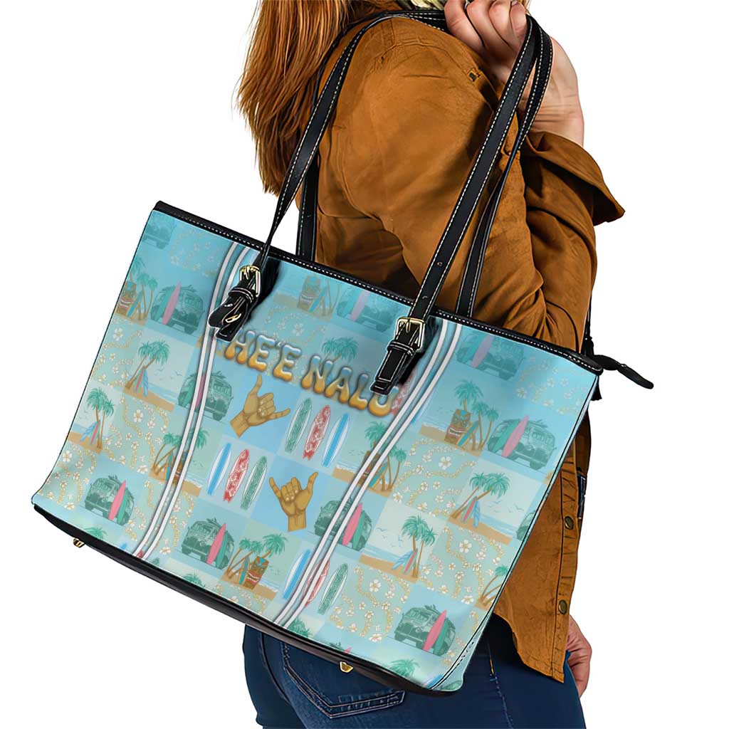Hawaii Surfing Leather Tote Bag He'e Nalu