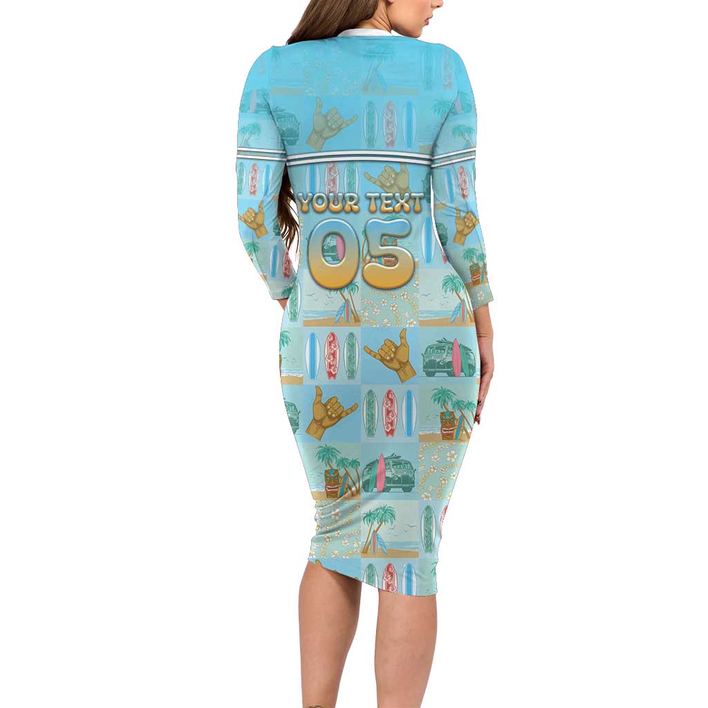 Custom Hawaii Surfing Long Sleeve Bodycon Dress He'e Nalu DT05 - Polynesian Pride