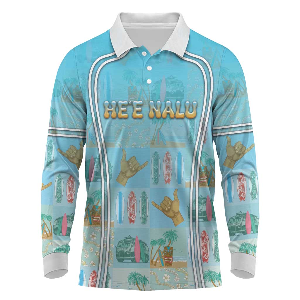 Custom Hawaii Surfing Long Sleeve Polo Shirt He'e Nalu