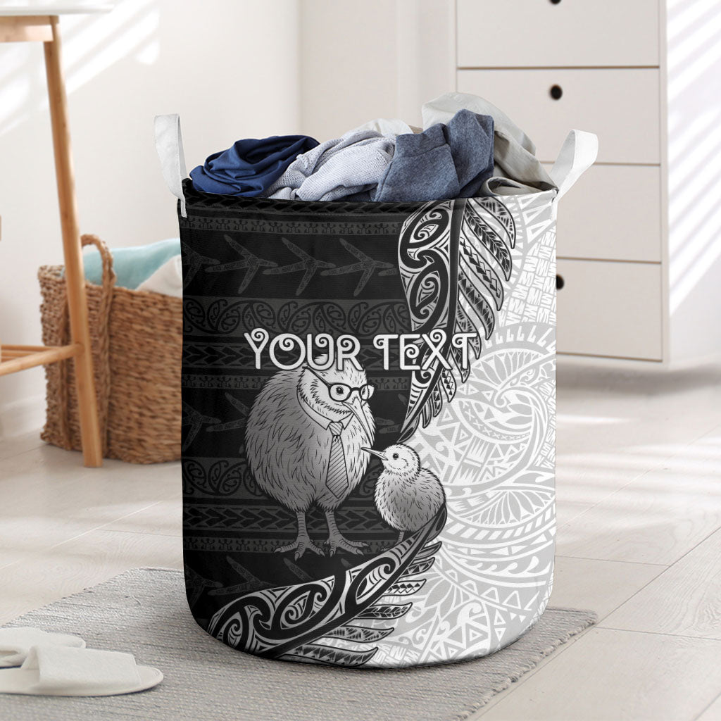 Personalised New Zealand Father's Day Laundry Basket Papa Kiwi Bird Tribal Pattern DT05 Black - Polynesian Pride