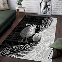 Personalised New Zealand Father's Day Area Rug Papa Kiwi Bird Tribal Pattern DT05 Black - Polynesian Pride