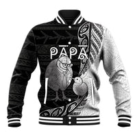 Personalised New Zealand Father's Day Baseball Jacket Papa Kiwi Bird Tribal Pattern DT05 Unisex Black - Polynesian Pride
