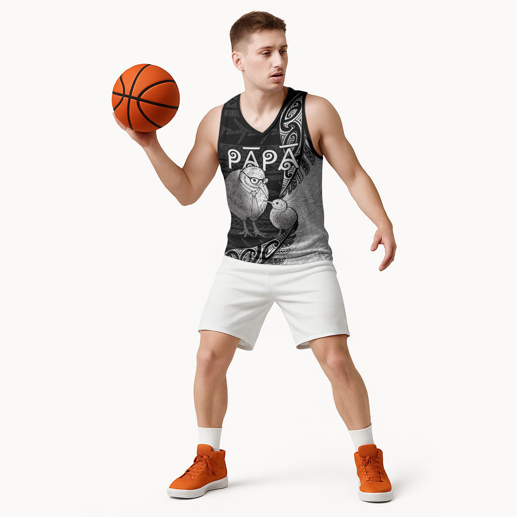 Personalised New Zealand Father's Day Basketball Jersey Papa Kiwi Bird Tribal Pattern DT05 - Polynesian Pride