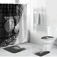 Personalised New Zealand Father's Day Bathroom Set Papa Kiwi Bird Tribal Pattern DT05 Bathroom Set (4 pcs) Black - Polynesian Pride