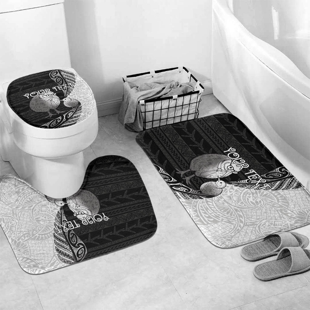 Personalised New Zealand Father's Day Bathroom Set Papa Kiwi Bird Tribal Pattern DT05 Mat Set Only (3 pcs) One Size Black - Polynesian Pride