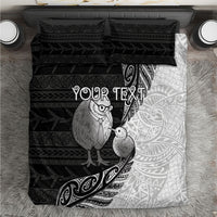 Personalised New Zealand Father's Day Bedding Set Papa Kiwi Bird Tribal Pattern DT05 Black - Polynesian Pride
