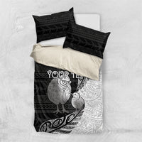 Personalised New Zealand Father's Day Bedding Set Papa Kiwi Bird Tribal Pattern DT05 US Twin 172cm x 218cm Black - Polynesian Pride