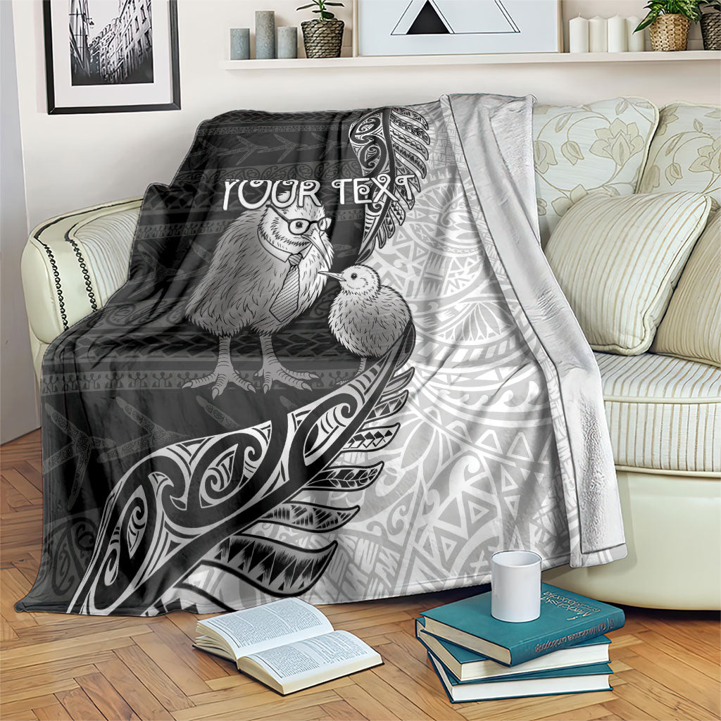 Personalised New Zealand Father's Day Blanket Papa Kiwi Bird Tribal Pattern DT05 Black - Polynesian Pride