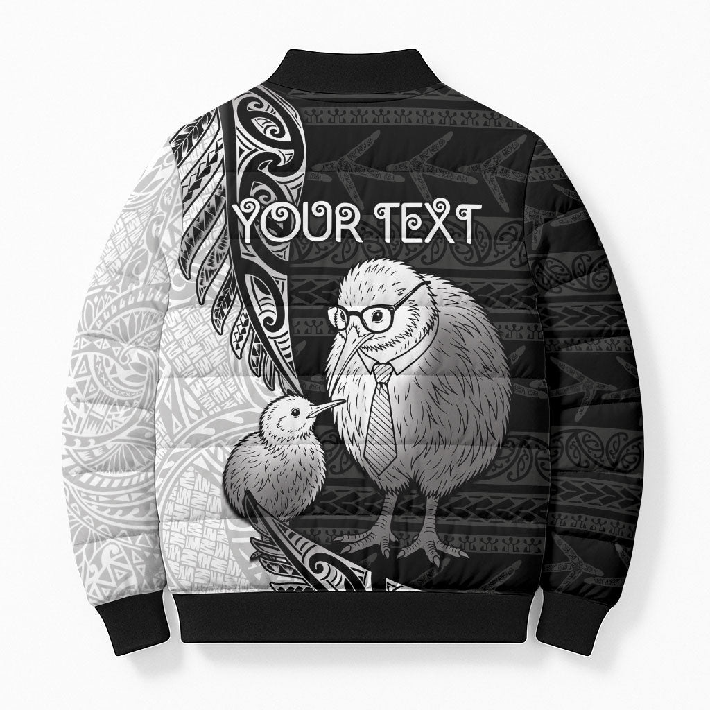 Personalised New Zealand Father's Day Bomber Puffer Jacket Papa Kiwi Bird Tribal Pattern DT05 - Polynesian Pride