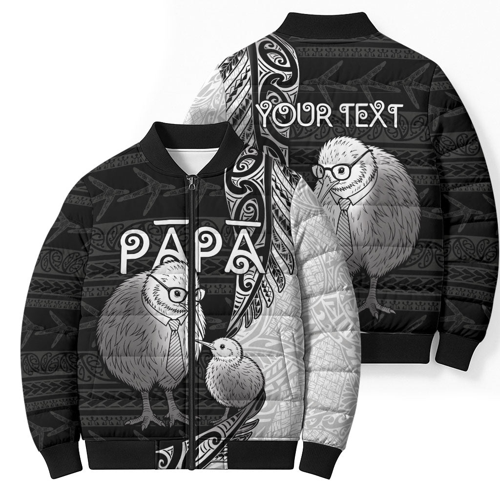 Personalised New Zealand Father's Day Bomber Puffer Jacket Papa Kiwi Bird Tribal Pattern DT05 - Polynesian Pride