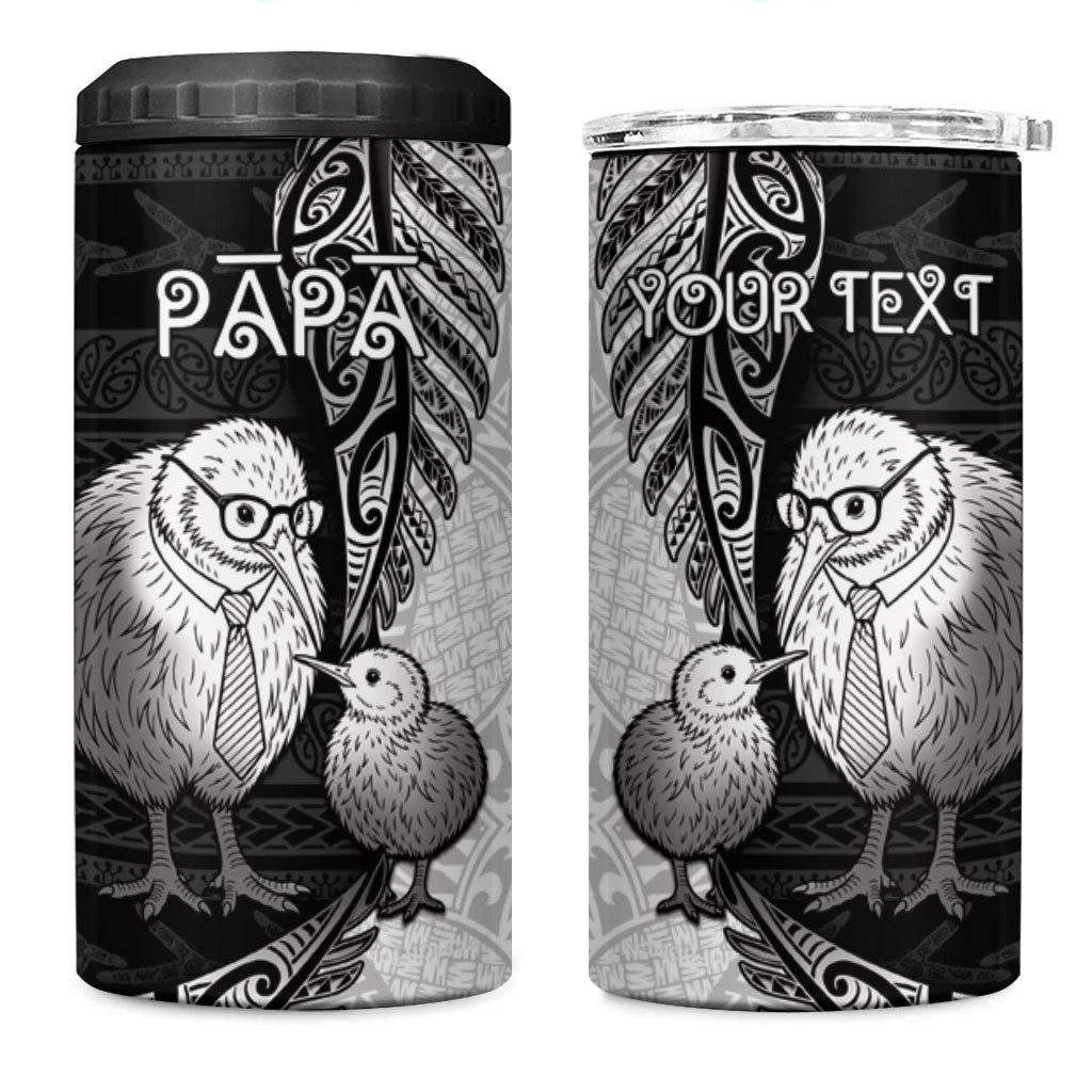 Personalised New Zealand Father's Day 4 in 1 Can Cooler Tumbler Papa Kiwi Bird Tribal Pattern DT05 One Size: 16 oz Black - Polynesian Pride