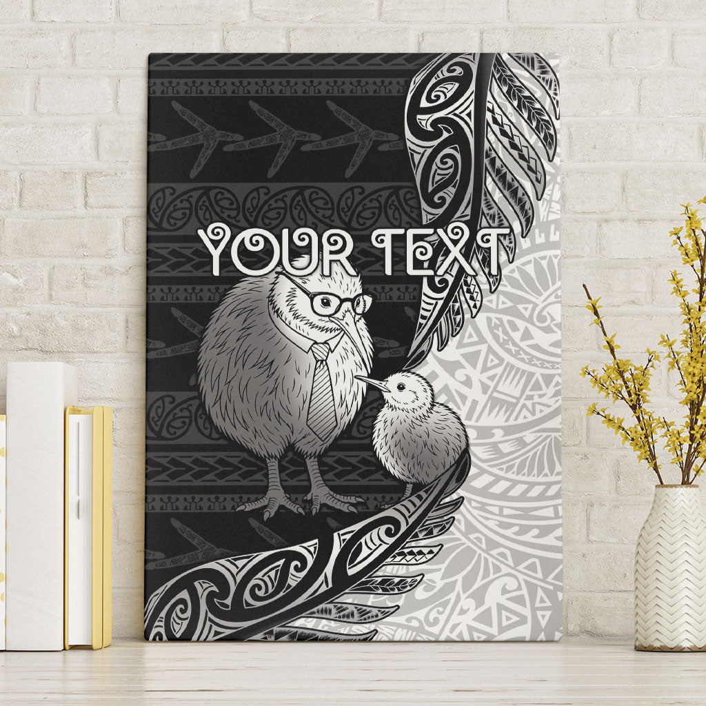 Personalised New Zealand Father's Day Canvas Wall Art Papa Kiwi Bird Tribal Pattern DT05 Without Frame Black - Polynesian Pride