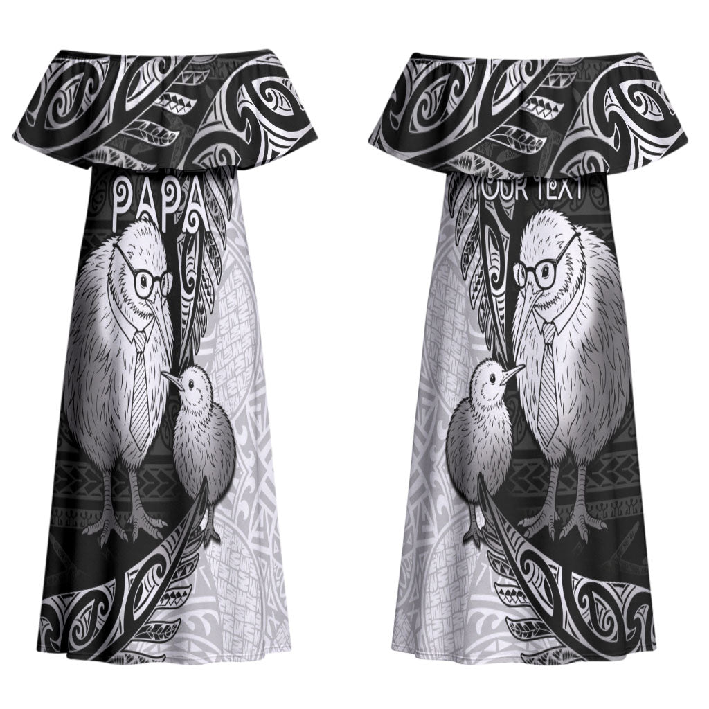 Personalised New Zealand Father's Day Couples Matching Off Shoulder Maxi Dress and Hawaiian Shirt Papa Kiwi Bird Tribal Pattern DT05 - Polynesian Pride