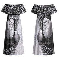 Personalised New Zealand Father's Day Couples Matching Off Shoulder Maxi Dress and Hawaiian Shirt Papa Kiwi Bird Tribal Pattern DT05 - Polynesian Pride