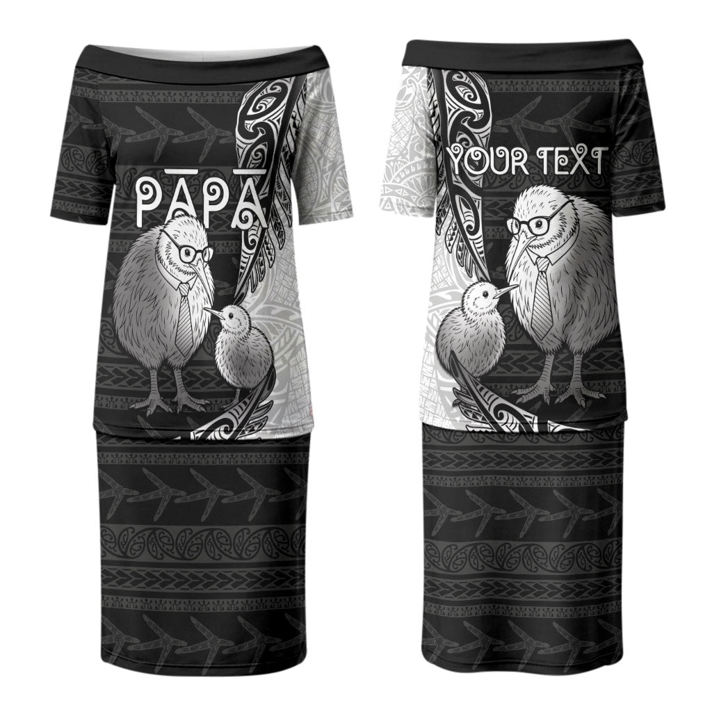 Personalised New Zealand Father's Day Couples Matching Puletasi and Hawaiian Shirt Papa Kiwi Bird Tribal Pattern DT05 - Polynesian Pride
