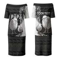 Personalised New Zealand Father's Day Couples Matching Puletasi and Long Sleeve Button Shirt Papa Kiwi Bird Tribal Pattern DT05 - Polynesian Pride