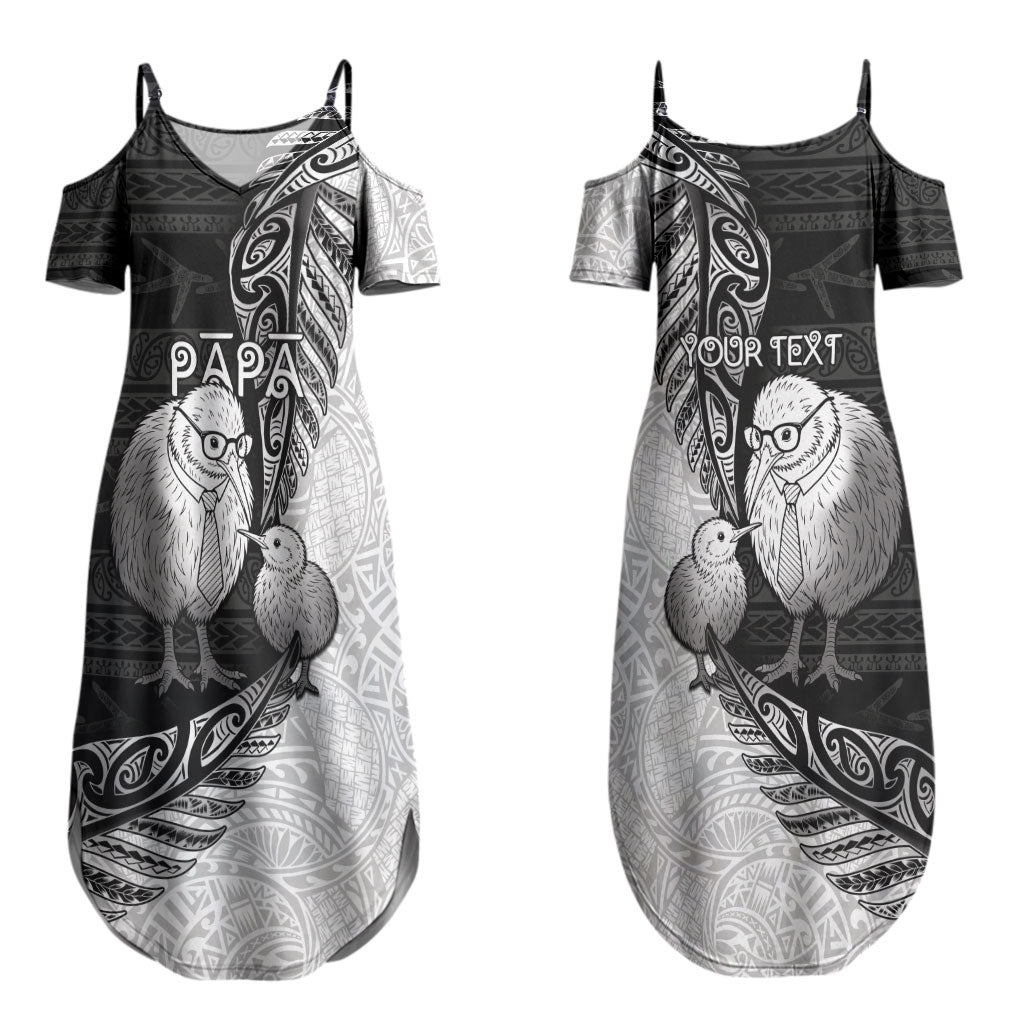 Personalised New Zealand Father's Day Couples Matching Summer Maxi Dress and Hawaiian Shirt Papa Kiwi Bird Tribal Pattern DT05 - Polynesian Pride