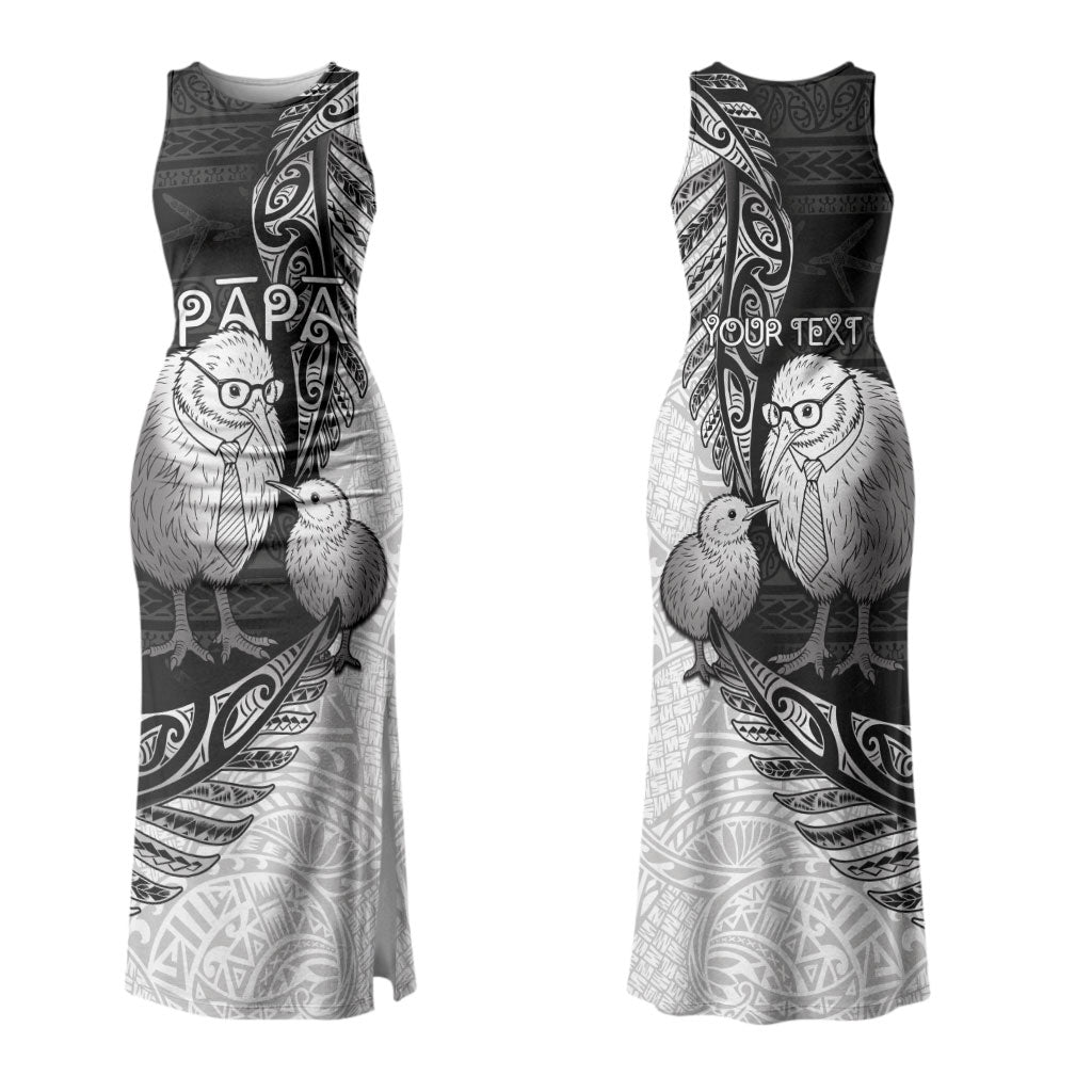 Personalised New Zealand Father's Day Couples Matching Tank Maxi Dress and Hawaiian Shirt Papa Kiwi Bird Tribal Pattern DT05 - Polynesian Pride