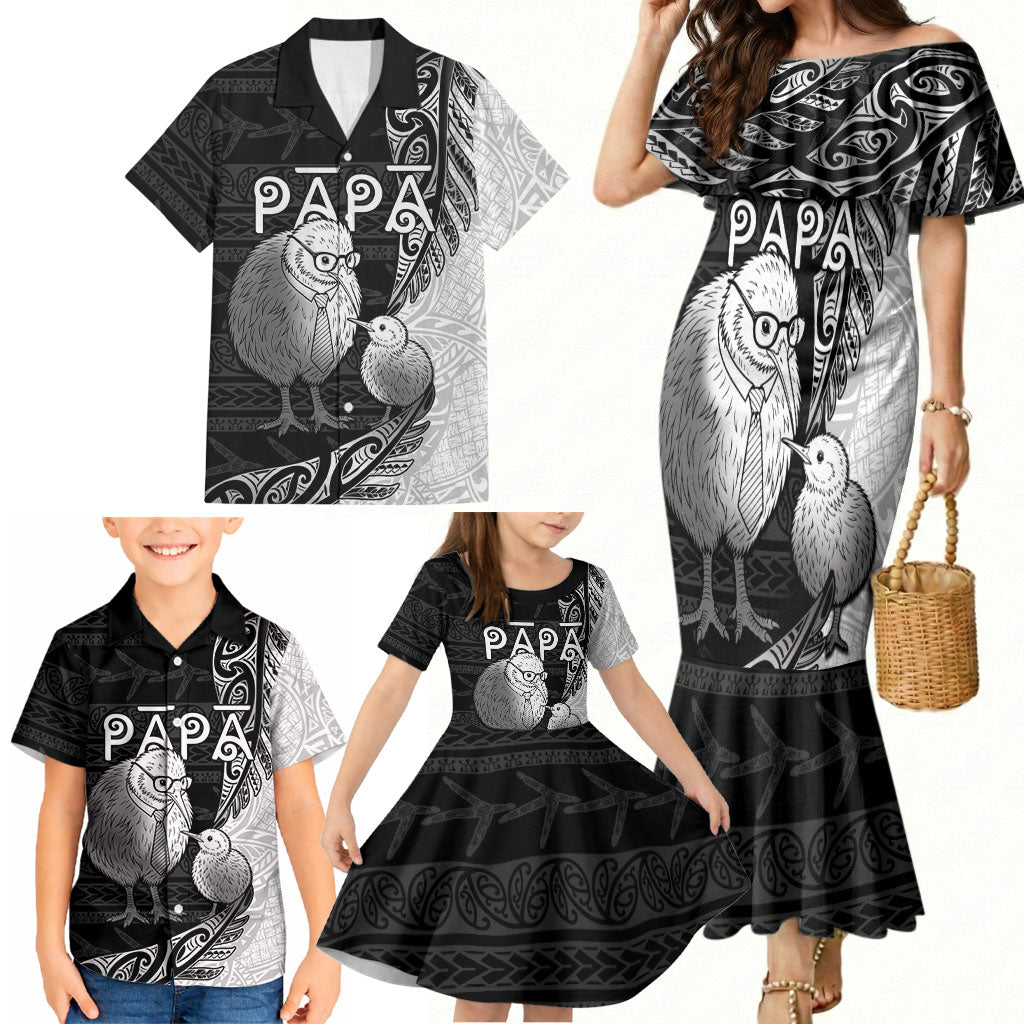 Personalised New Zealand Father's Day Family Matching Mermaid Dress and Hawaiian Shirt Papa Kiwi Bird Tribal Pattern DT05 - Polynesian Pride
