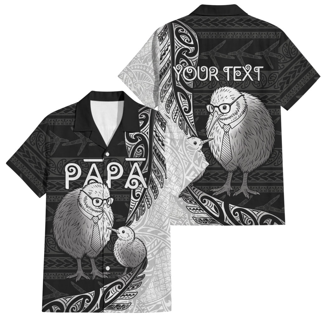 Personalised New Zealand Father's Day Family Matching Mermaid Dress and Hawaiian Shirt Papa Kiwi Bird Tribal Pattern DT05 Dad's Shirt - Short Sleeve Black - Polynesian Pride