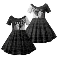 Personalised New Zealand Father's Day Family Matching Mermaid Dress and Hawaiian Shirt Papa Kiwi Bird Tribal Pattern DT05 Daughter's Dress Black - Polynesian Pride