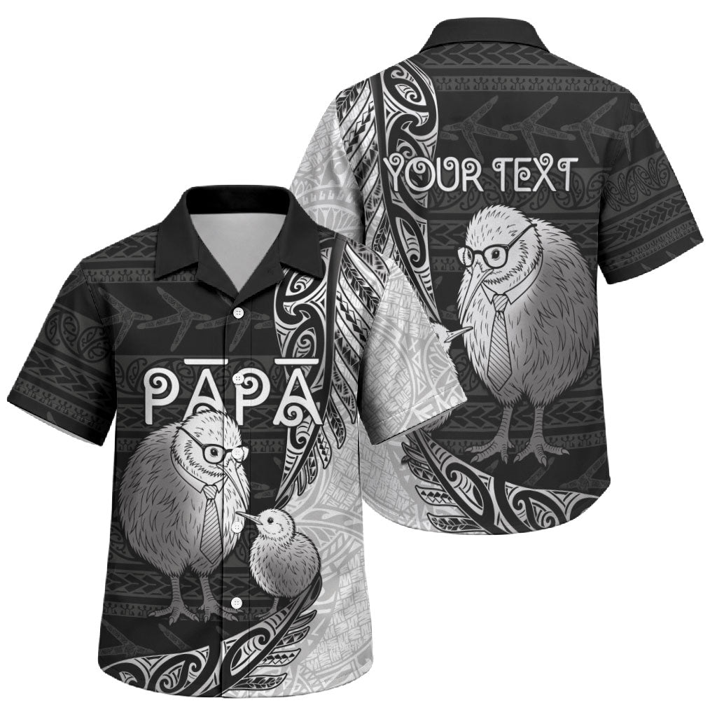 Personalised New Zealand Father's Day Family Matching Mermaid Dress and Hawaiian Shirt Papa Kiwi Bird Tribal Pattern DT05 Son's Shirt Black - Polynesian Pride