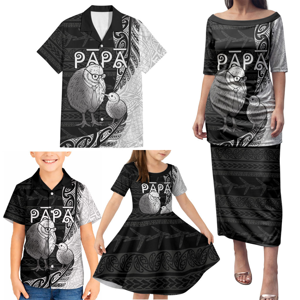 Personalised New Zealand Father's Day Family Matching Puletasi and Hawaiian Shirt Papa Kiwi Bird Tribal Pattern DT05 - Polynesian Pride