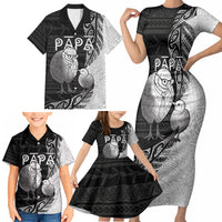 Personalised New Zealand Father's Day Family Matching Short Sleeve Bodycon Dress and Hawaiian Shirt Papa Kiwi Bird Tribal Pattern DT05 - Polynesian Pride