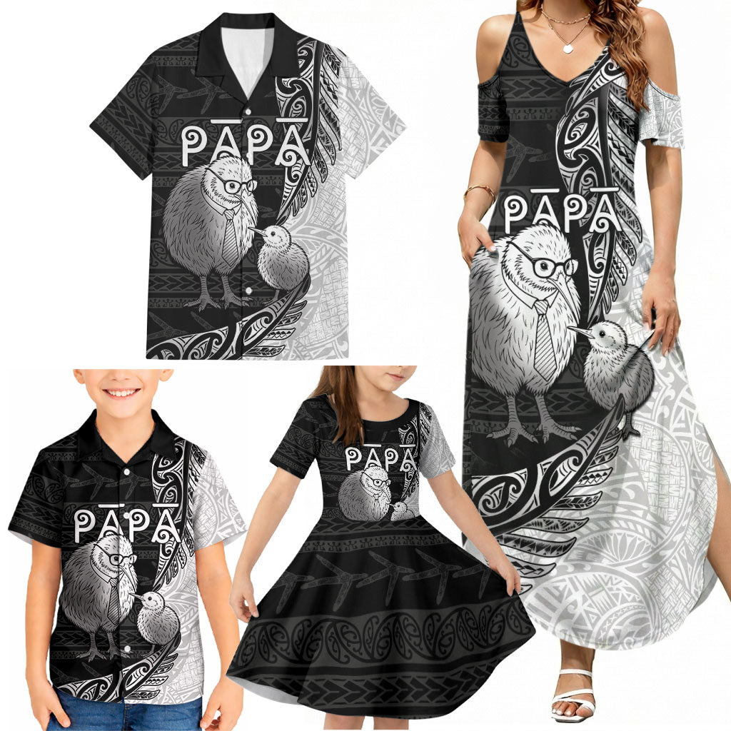 Personalised New Zealand Father's Day Family Matching Summer Maxi Dress and Hawaiian Shirt Papa Kiwi Bird Tribal Pattern DT05 - Polynesian Pride