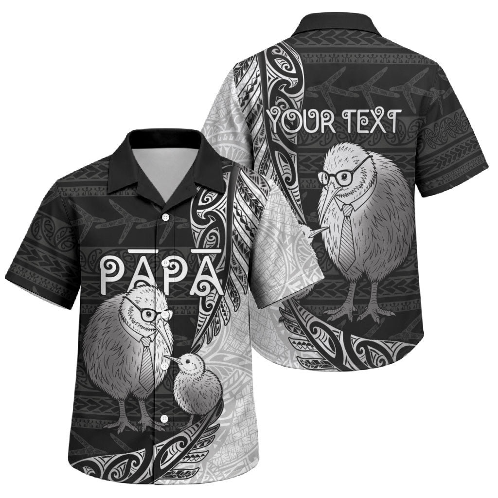 Personalised New Zealand Father's Day Family Matching Summer Maxi Dress and Hawaiian Shirt Papa Kiwi Bird Tribal Pattern DT05 Son's Shirt Black - Polynesian Pride