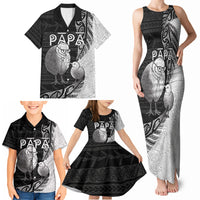 Personalised New Zealand Father's Day Family Matching Tank Maxi Dress and Hawaiian Shirt Papa Kiwi Bird Tribal Pattern DT05 - Polynesian Pride
