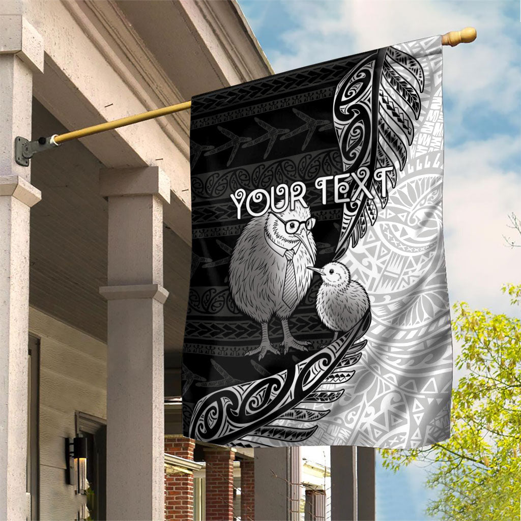 Personalised New Zealand Father's Day Garden Flag Papa Kiwi Bird Tribal Pattern DT05 House Flag Black - Polynesian Pride