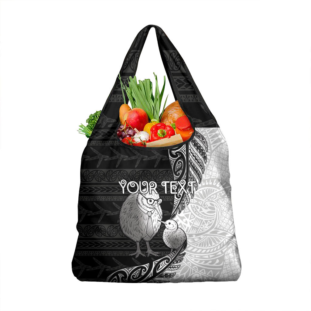 Personalised New Zealand Father's Day Grocery Bag Papa Kiwi Bird Tribal Pattern