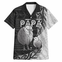 Personalised New Zealand Father's Day Hawaiian Shirt Papa Kiwi Bird Tribal Pattern DT05 Black - Polynesian Pride