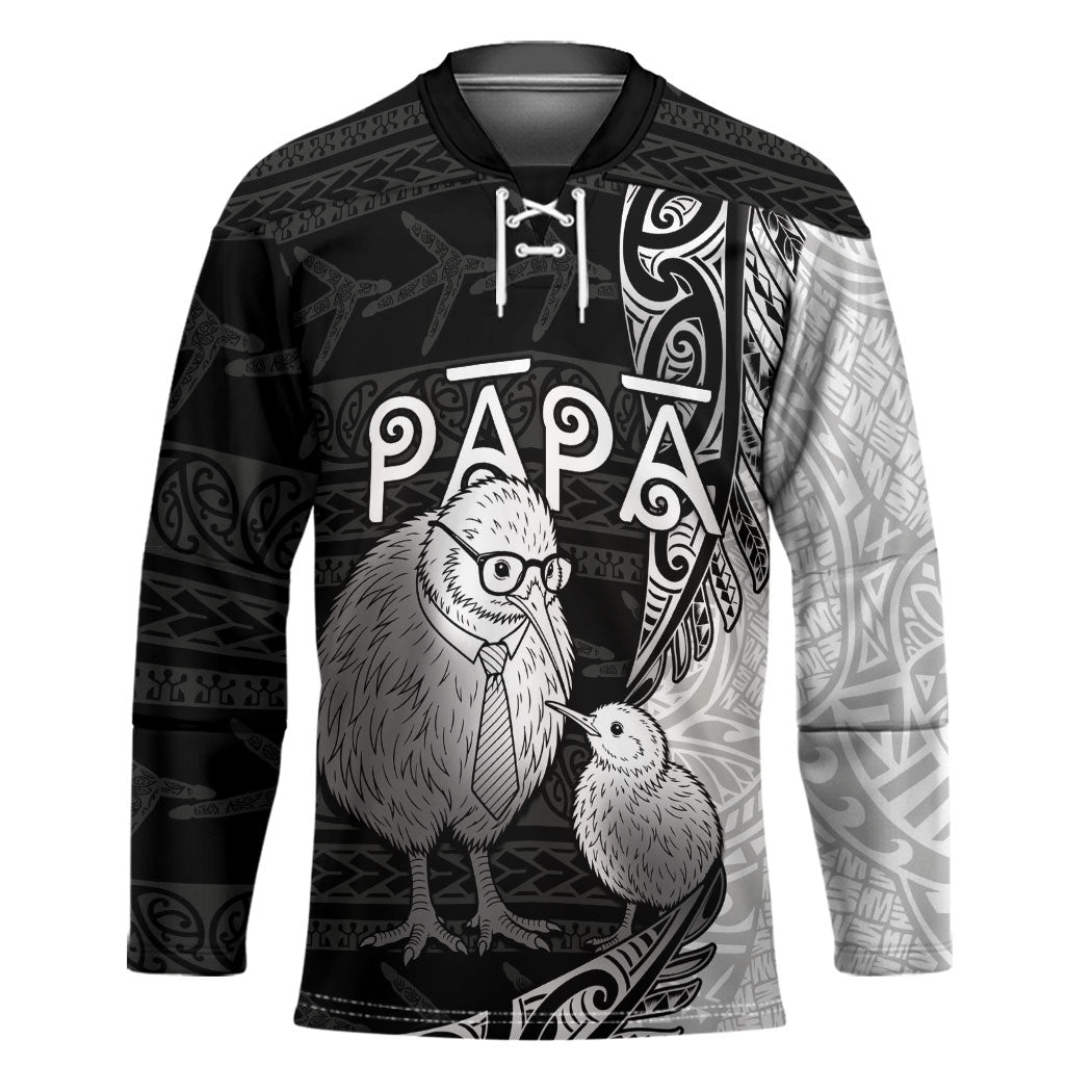 Personalised New Zealand Father's Day Hockey Jersey Papa Kiwi Bird Tribal Pattern