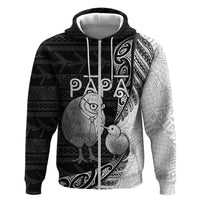 Personalised New Zealand Father's Day Hoodie Papa Kiwi Bird Tribal Pattern DT05 Zip Hoodie Black - Polynesian Pride