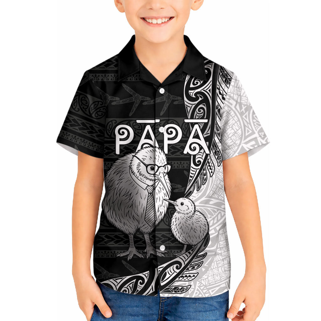 Personalised New Zealand Father's Day Kid Hawaiian Shirt Papa Kiwi Bird Tribal Pattern DT05 Kid Black - Polynesian Pride
