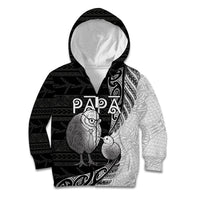 Personalised New Zealand Father's Day Kid Hoodie Papa Kiwi Bird Tribal Pattern DT05 Zip Hoodie Black - Polynesian Pride