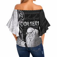 Personalised New Zealand Father's Day Off Shoulder Wrap Waist Top Papa Kiwi Bird Tribal Pattern DT05 - Polynesian Pride