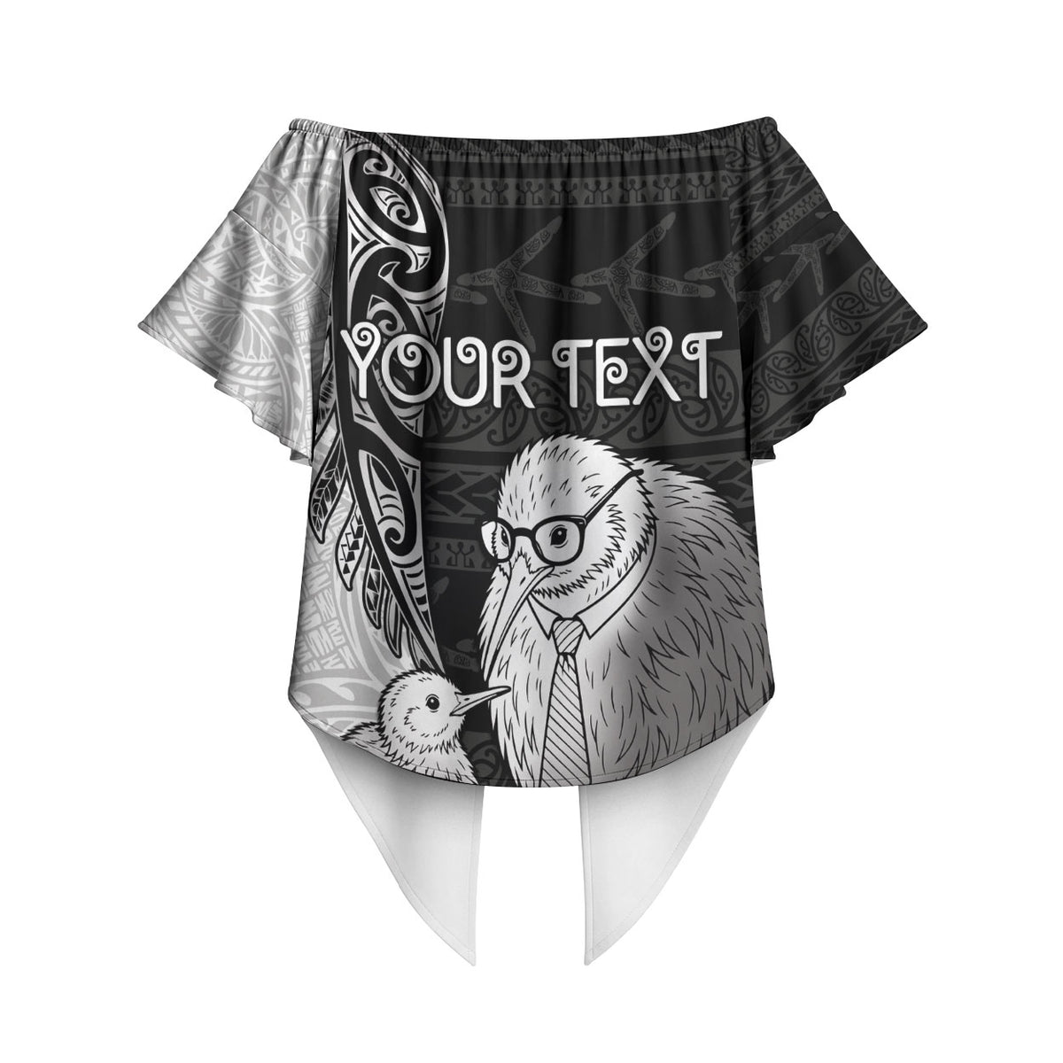 Personalised New Zealand Father's Day Off Shoulder Wrap Waist Top Papa Kiwi Bird Tribal Pattern DT05 - Polynesian Pride
